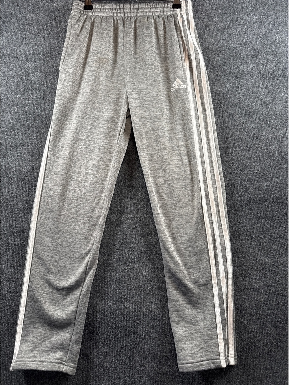 Adidas Track Pants Youth Medium 10 12 Gray Heather 3 Stripe Elastic Waist